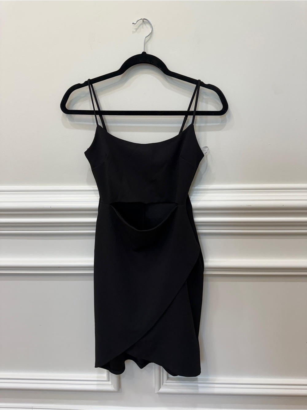 Lulu's Black Spaghetti Strap Mini Dress with Draped Overlay